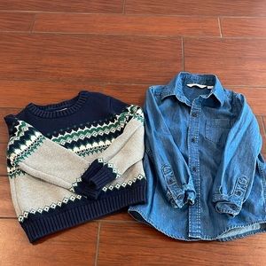 Janie and Jack Toddler Boys 3T Sweater and Denim Long Sleeved Button Up Set